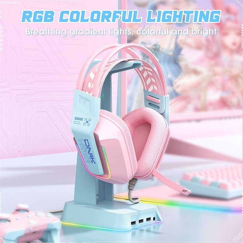 هدست گیمینگ اونیکوما مدل onikuma X13 RGB صورتی - Image 5