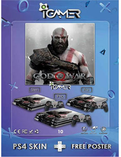 برچسب بدنه + دسته + پوستر بازی هدیه God Of War I Gamer Play Station 4 Slim Cover