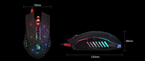 سایز های موس گیمینگ A4TECH Bloody P81 Gaming Mouse