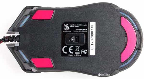 طراحی زیرین موس گیمینگ A4TECH Bloody P93 Gaming Mouse