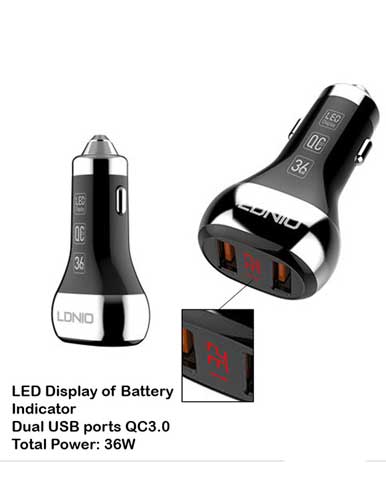 شارژر فندکی الدینیو مدل C2 به همراه کابل تبدیل لایتنینگ