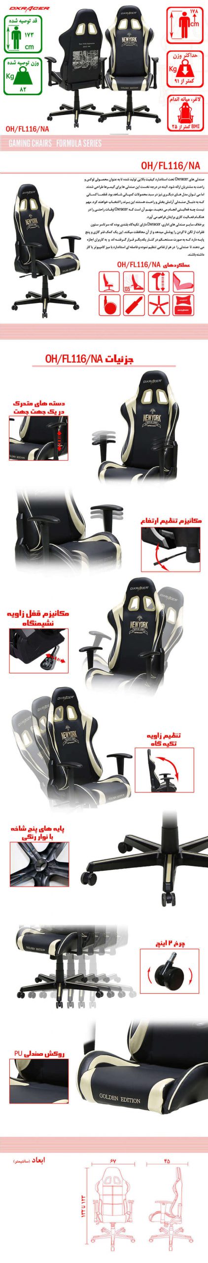 صندلی گیمینگ DXRACER سری فورمولا OH FL161 NA Newyork