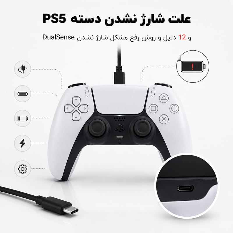 خرابی شارژ نشدن دسته PS5